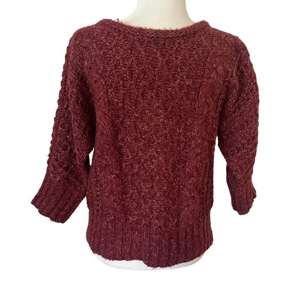 Loft Wine Colored Boat Neck Sweater. Textured. 3/4 Sleeves. Sz Sm. EUC! - Picture 5 of 11